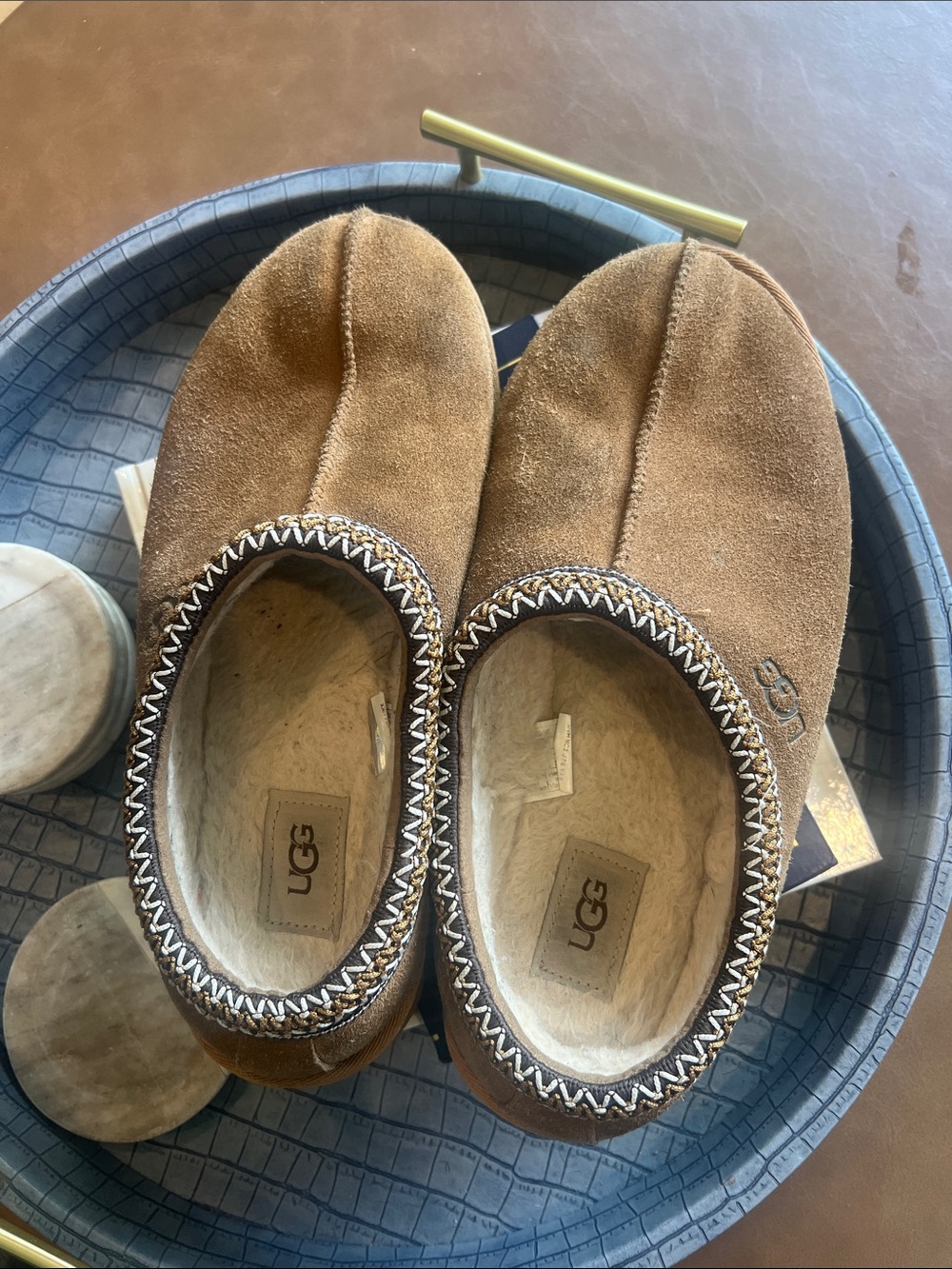 UGG Chestnut Brown Suede Slip-On Shearling Loafers